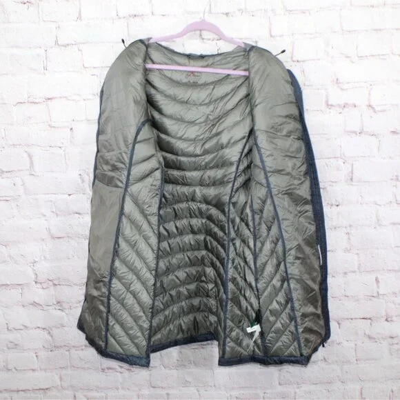 LL Bean Ultralight 850 Down Hooded Coat Three Quarter Length Mariner Blue XL - Picture 6 of 11